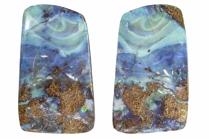 Colorful Polished Boulder Opal Split - Queensland, Australia #351892